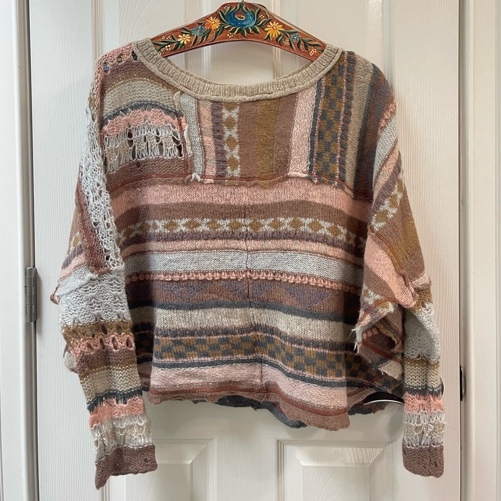 Free People Patchwork Nude Knit Sweater